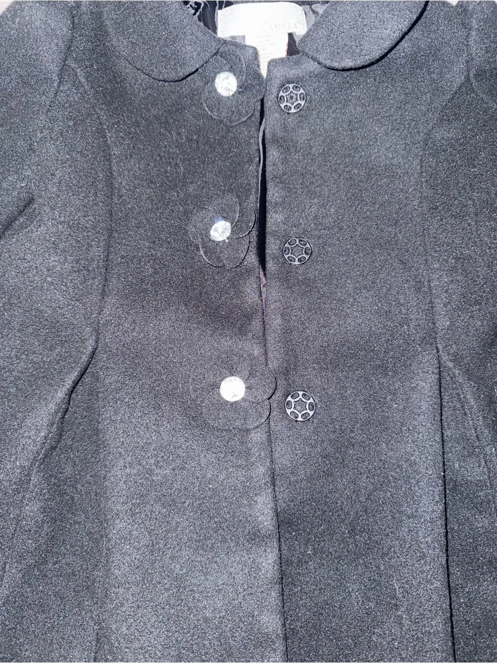 Camilla Black Girls' Pea Coat with Decorative Buttons